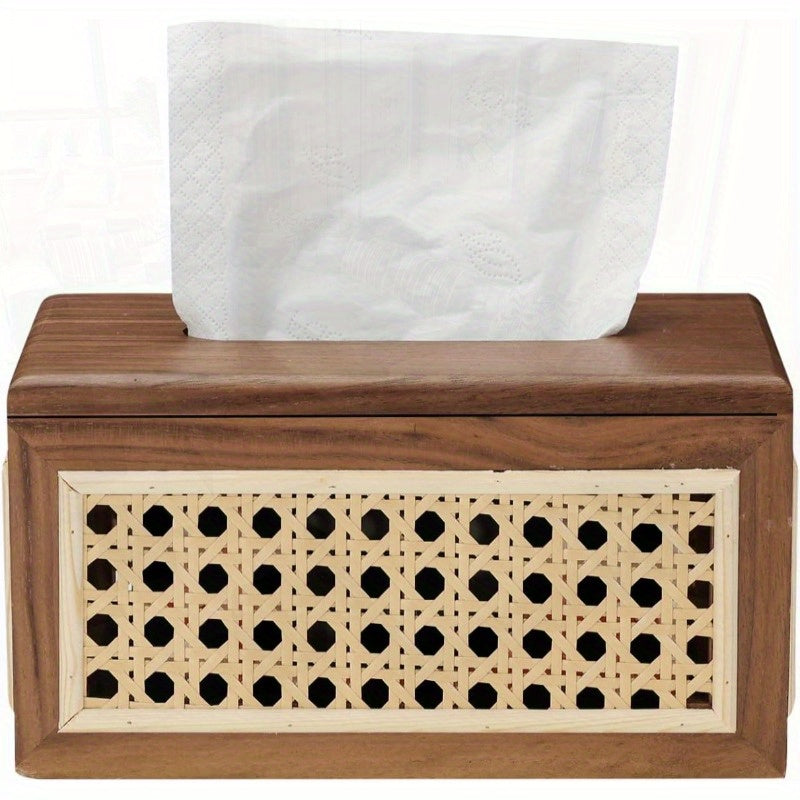 7.5 Inch Magnetic Tissue Box Cover with Strong Magnets - Farmhouse Decor, Natural Brown Tissue Holder, for Bathroom, Living Room, Office, Bedroom - Ideal Housewarming/Christmas Gift