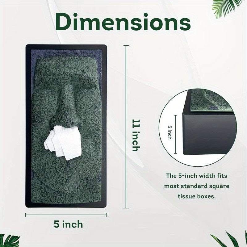 Tiki Head Tissue Box Cover - Decorative Resin Tissue Holder with Realistic Stone Texture, 5x5x11 Inch Square Nightstand Facial Tissue Case for Home Bathroom Countertops, Durable & Stylish Design, Bathroom Decor, Countertop Organizer, Natural Aesthetic,