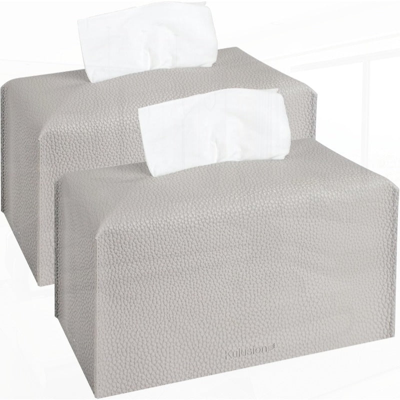 2pcs Tissue Box Cover Holder Rectangular with Bottom Belt PU Leather Tissue Cover Decorative Organizer for Tabletop Bathroom Car Office 9. 5X5X5 Inch Light Gray, Vintage Tissue Box Holder, Home Organization, Bathroom Decor, Rectangular Design, Elegant