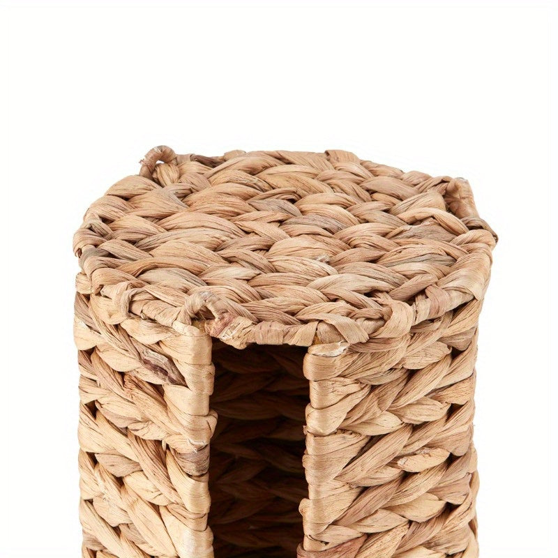 Elegant Beige Woven Tissue Holder with Lid – Natural Hyacinth Design, Round Bathroom Organizer for Toilet Paper, Stylish and Functional Home Decor, Toilet Paper Holder