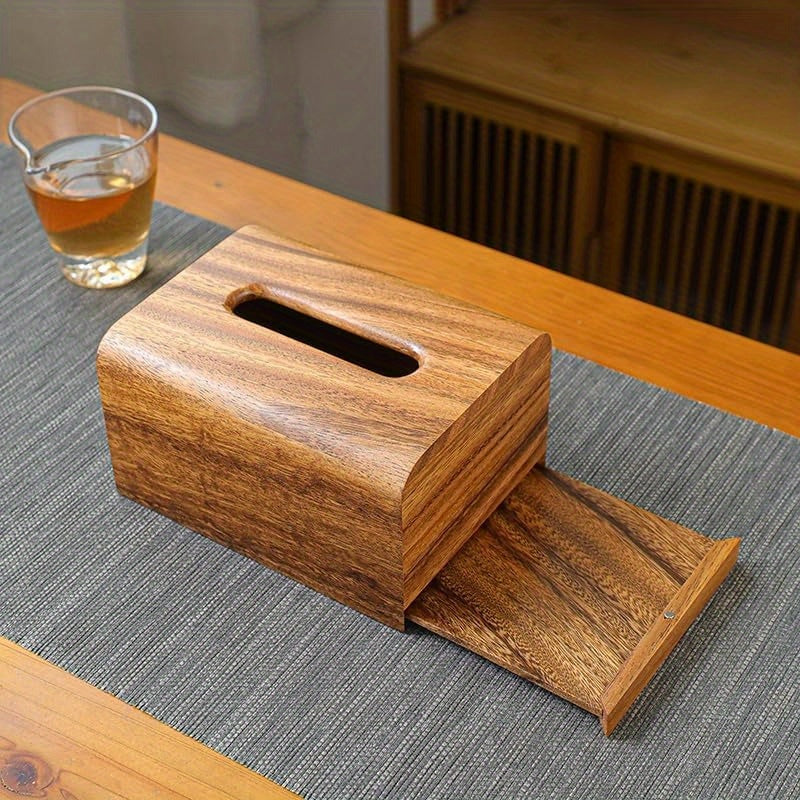 Premium Walnut Wood Tissue Box Cover 5.6x5.6x6 Wooden Box Holder with Slide Out Bottom Modern Decor Look for Bedroom Dining Table Office 100% Wood