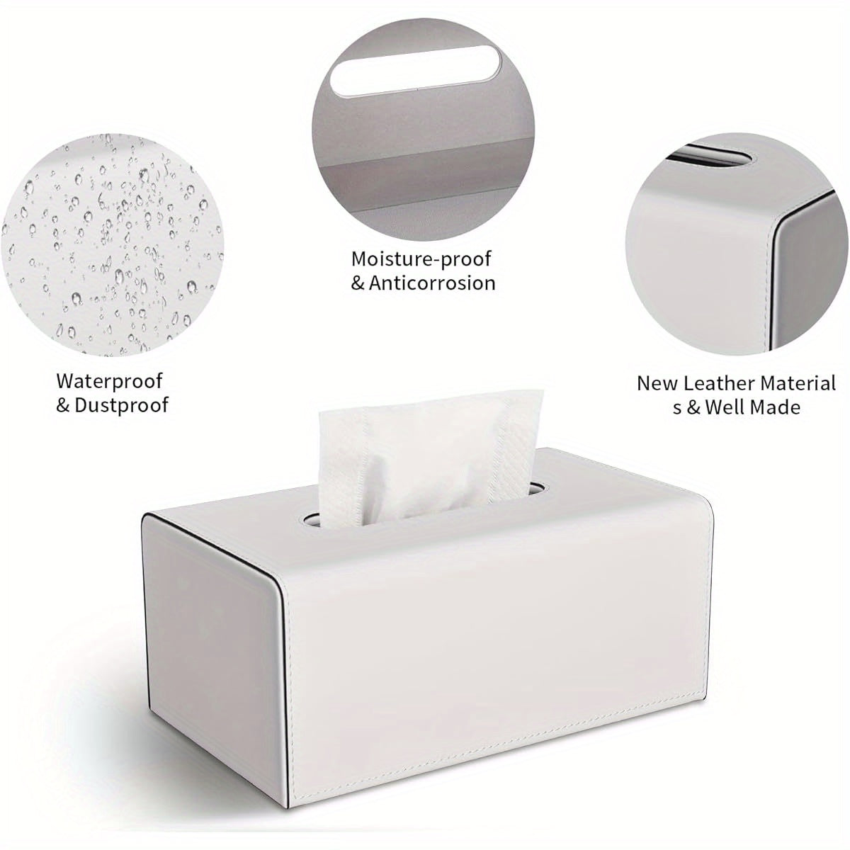 Rectangular Tissue Box Cover Made of PU Leather, Featuring a Magnetic Bottom, Suitable for Facial Tissues Or Napkins, Ideal for Office And Living Room Decoration (Ivory White).