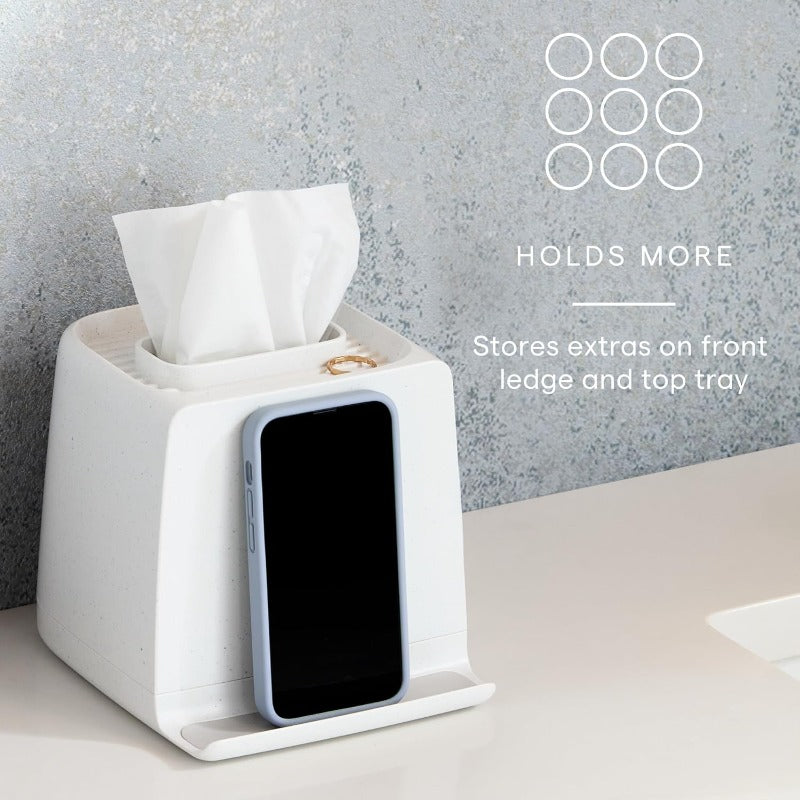 The Cube Tissue Holder Is a Square Box Designed to Store Phones, Jewelry, Makeup, And Other Accessories, Perfect for Organizing Your Nightstand, Desk, Or Bathroom.
