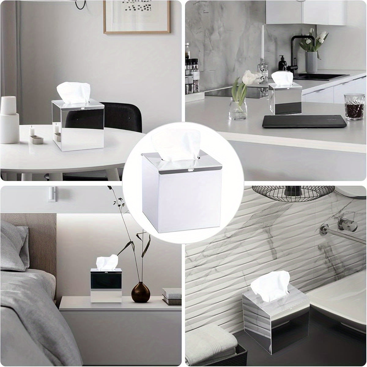 Square Stainless Steel Tissue Box Cover - Wall Mounted Stylish Paper Facial Cover, Modern Metal Tissue Box Holder for Bedroom/ Bathroom/ Vanity/ Countertop/ Dresser/ Night Stand/ Office/ Car, Polish