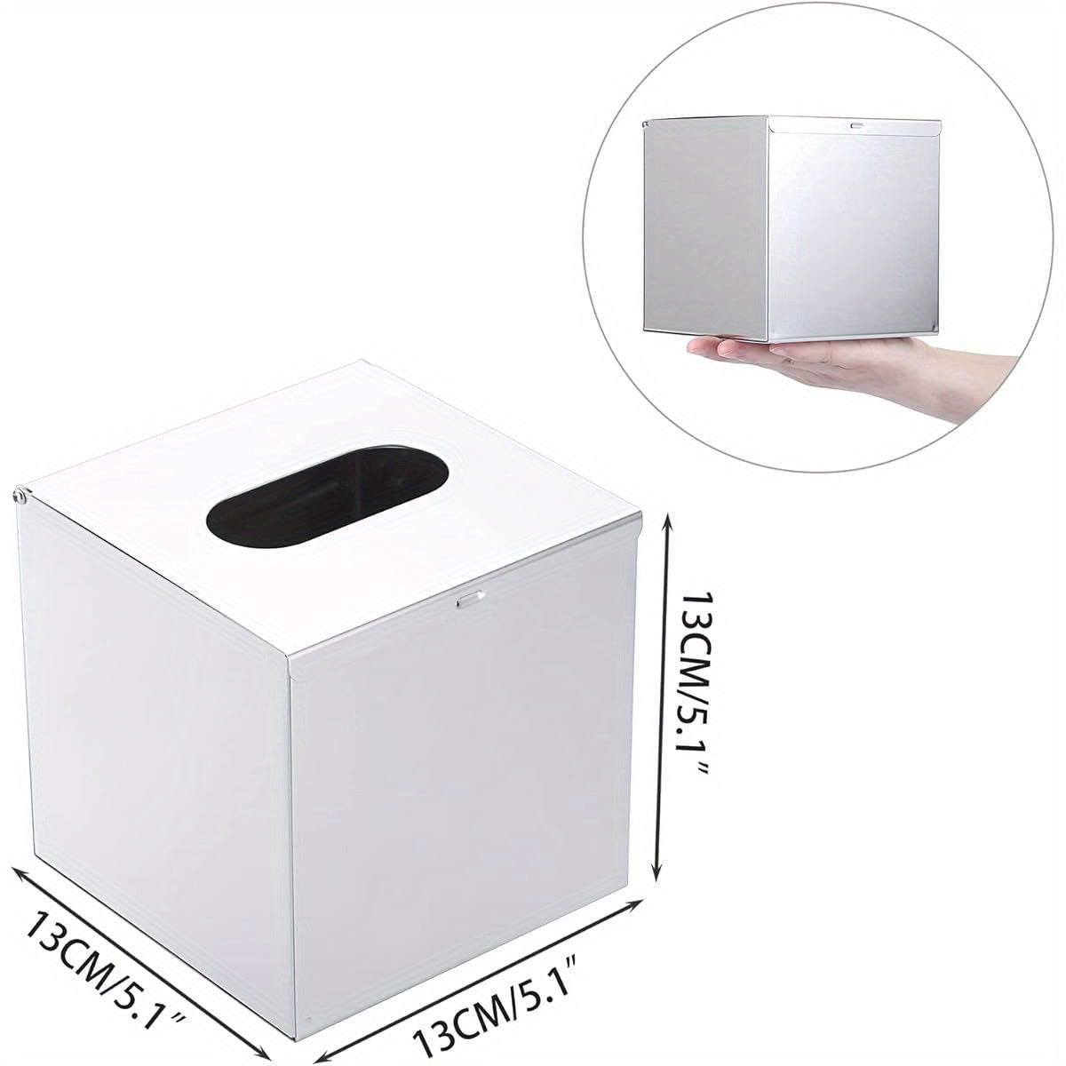 Square Stainless Steel Tissue Box Cover - Wall Mounted Stylish Paper Facial Cover, Modern Metal Tissue Box Holder for Bedroom/ Bathroom/ Vanity/ Countertop/ Dresser/ Night Stand/ Office/ Car, Polish