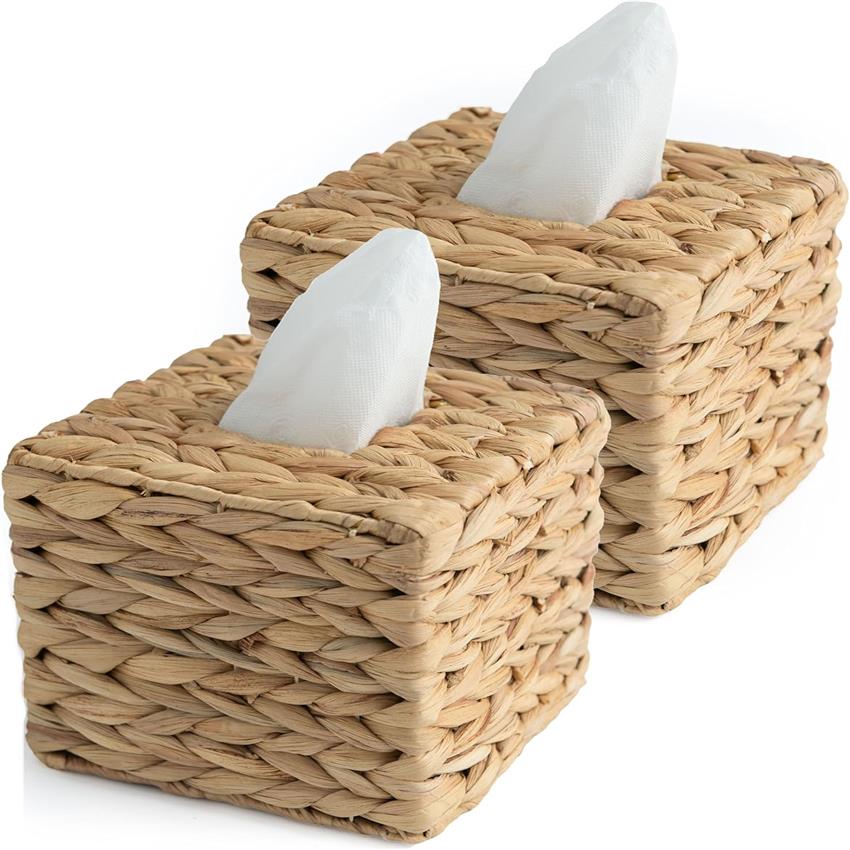 KOLWOVEN Round Tissue Box Cover Holder - Elegant Woven Tissue Dispenser with Decorative Lid, Durable Woven Fabric Design for Bathroom, Living Room, Office - Decorative Tissue Organizer, Fits Standard Tissues, Space-Saving Home Decor Accessory (Multi-Color