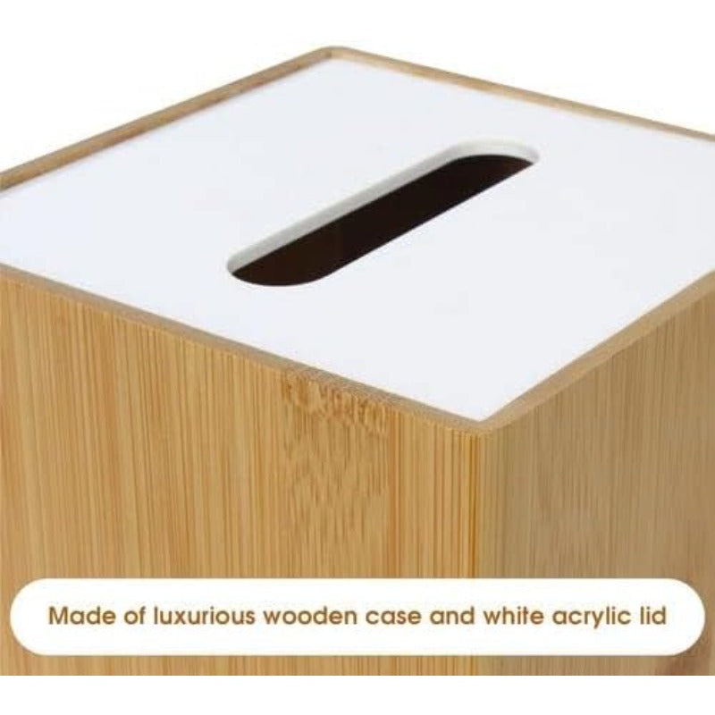 JackCubeDesign Modern Square Tissue Box Holder - Bamboo-like Organizer with Acrylic Lid, Space-Saving Bathroom/Office/ Living Room Decor, Compatible with Standard Tissues, Elegant Home Storage Case MK340A, Office Decor, Minimalist Design, Durable