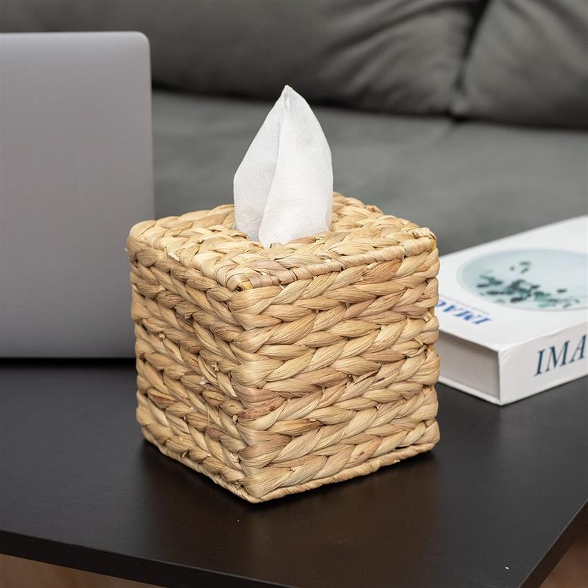 KOLWOVEN Round Tissue Box Cover Holder - Elegant Woven Tissue Dispenser with Decorative Lid, Durable Woven Fabric Design for Bathroom, Living Room, Office - Decorative Tissue Organizer, Fits Standard Tissues, Space-Saving Home Decor Accessory (Multi-Color