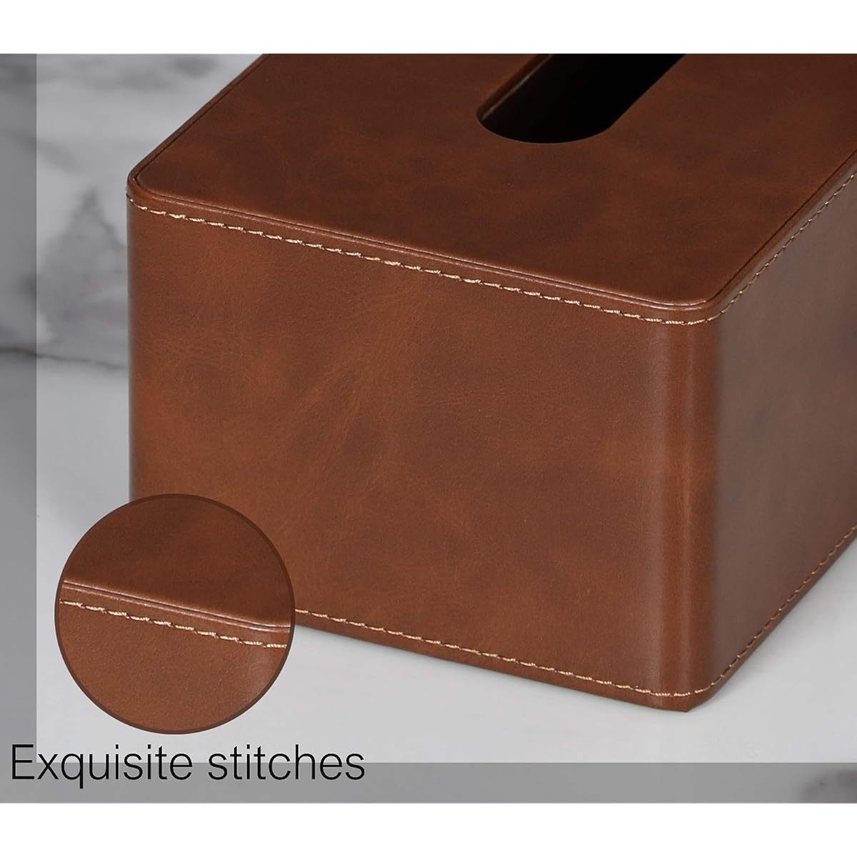 Tissue Box Cover Rectangular 9. 8" ( L) x 5. 3" ( W) x 4. 3" ( H) Refined Modern PU Leather Facial Tissue Dispenser Box Holder for Dresser Bathroom Decorative ( Brown)