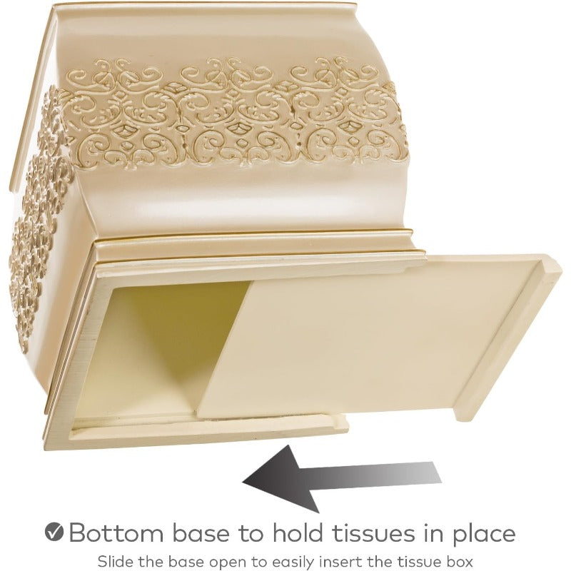 Shannon Tissue Box Cover Square Decorative Tissue Box Holder for Bathroom Beige and Gold Tissue Cover with Durable Bottom Slider
