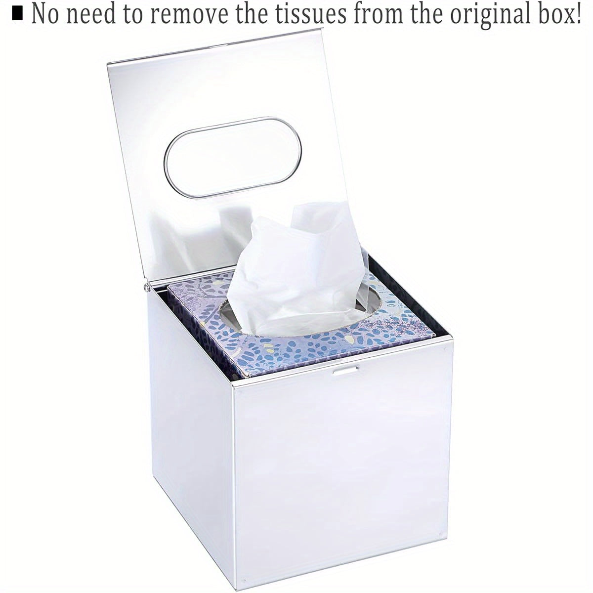 Square Stainless Steel Tissue Box Cover - Wall Mounted Stylish Paper Facial Cover, Modern Metal Tissue Box Holder for Bedroom/ Bathroom/ Vanity/ Countertop/ Dresser/ Night Stand/ Office/ Car, Polish