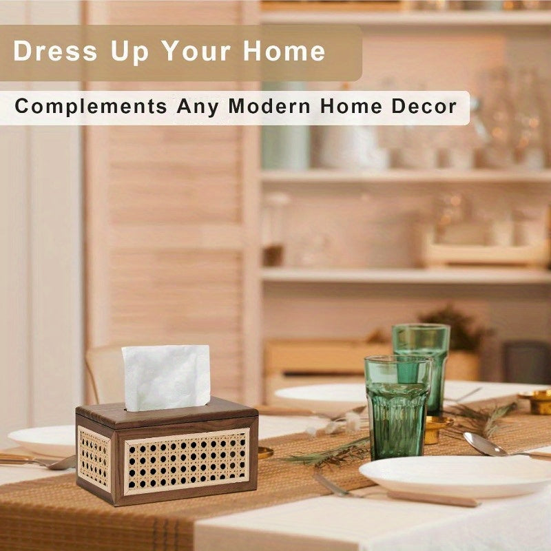 7.5 Inch Magnetic Tissue Box Cover with Strong Magnets - Farmhouse Decor, Natural Brown Tissue Holder, for Bathroom, Living Room, Office, Bedroom - Ideal Housewarming/Christmas Gift