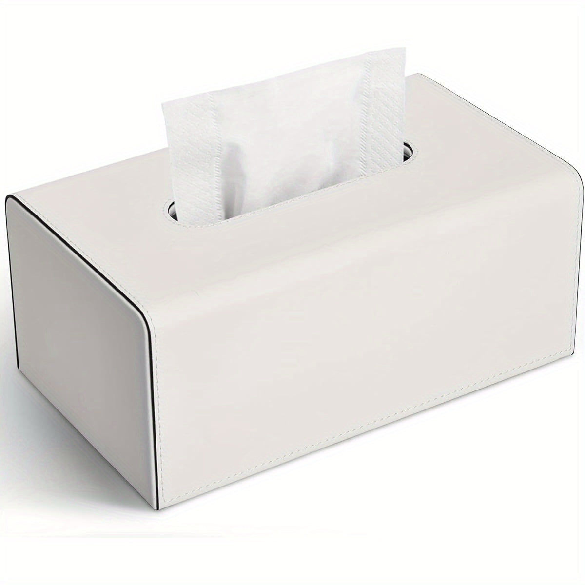 Rectangular Tissue Box Cover Made of PU Leather, Featuring a Magnetic Bottom, Suitable for Facial Tissues Or Napkins, Ideal for Office And Living Room Decoration (Ivory White).