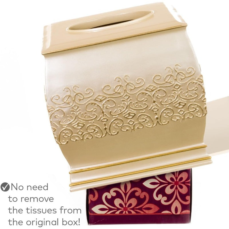 Shannon Tissue Box Cover Square Decorative Tissue Box Holder for Bathroom Beige and Gold Tissue Cover with Durable Bottom Slider