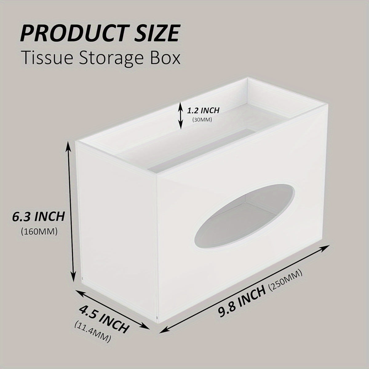 Modern Minimalist Tissue Box Cover and Dispenser with Built-in Storage Tray - Space-Saving Organizer, Durable Plastic Construction for Bathroom, Kitchen, Home, Office - Fits Standard Tissues (9.85x4.5x6.3 Inches) - Decorative Countertop or Under Cabinet