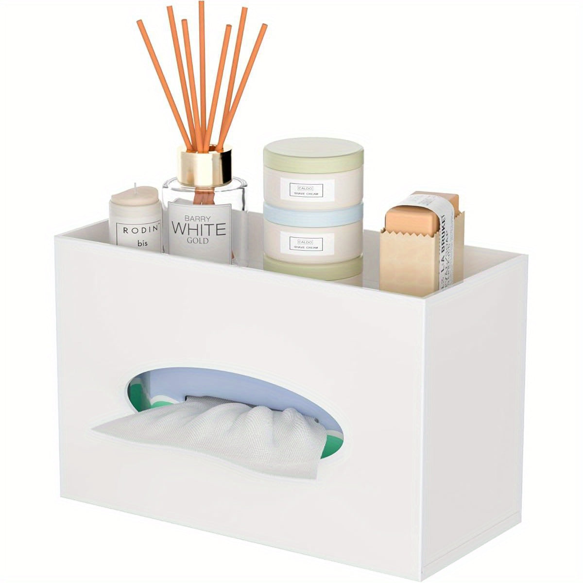 Modern Minimalist Tissue Box Cover and Dispenser with Built-in Storage Tray - Space-Saving Organizer, Durable Plastic Construction for Bathroom, Kitchen, Home, Office - Fits Standard Tissues (9.85x4.5x6.3 Inches) - Decorative Countertop or Under Cabinet