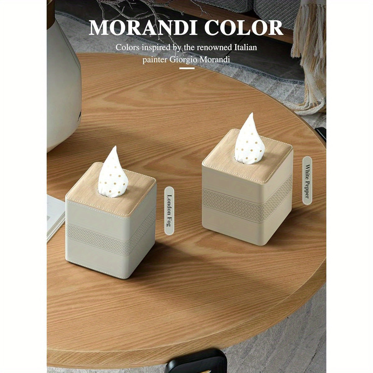 Cloudever Modern Square Tissue Box Holder Cover - White Pepper PU Leather-like Plastic Decorative Organizer with Curved Corners & Built-In Sponge Cushion, Compatible with Upright Tissue Boxes for Living Room, Bathroom, Kitchen - Space-Saving Cube Design,