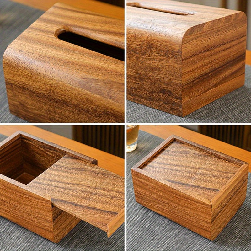Premium Walnut Wood Tissue Box Cover 5.6x5.6x6 Wooden Box Holder with Slide Out Bottom Modern Decor Look for Bedroom Dining Table Office 100% Wood