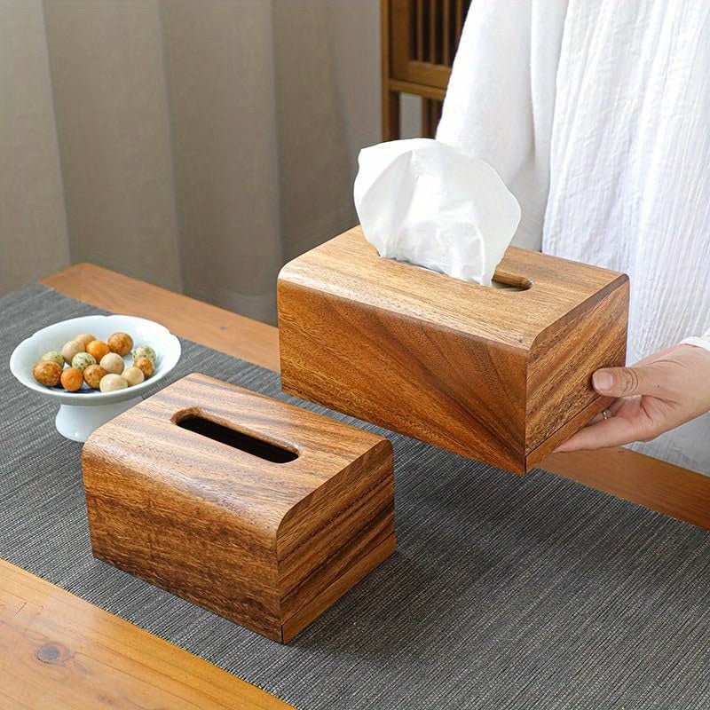 Premium Walnut Wood Tissue Box Cover 5.6x5.6x6 Wooden Box Holder with Slide Out Bottom Modern Decor Look for Bedroom Dining Table Office 100% Wood