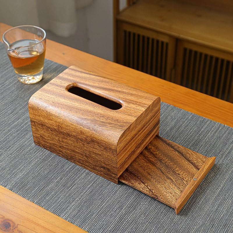 Premium Walnut Wood Tissue Box Cover with Slide-Out Bottom - Modern Decorative Tissue Holder, 5, 6x5, 6x6 Inch Natural Wood Finish, Durable & Stylish for Bedroom, Dining Table, Office - Elegant Home Decor Accessory, Tissue Holder for Bathroom, Bedroom