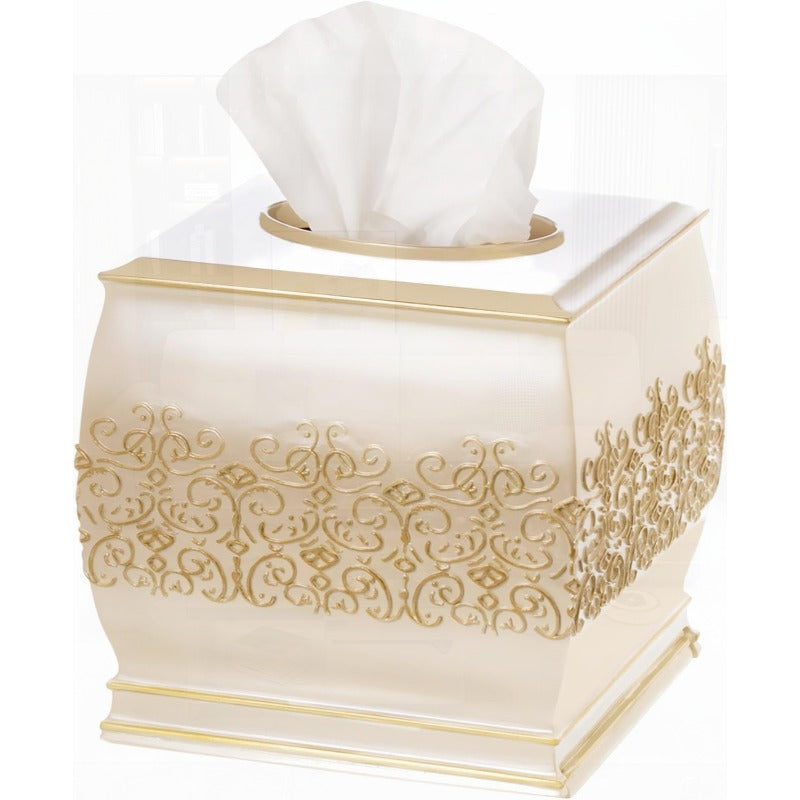 Shannon Tissue Box Cover Square Decorative Tissue Box Holder for Bathroom Beige and Gold Tissue Cover with Durable Bottom Slider