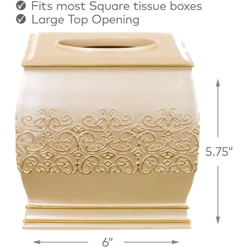 Shannon Tissue Box Cover Square Decorative Tissue Box Holder for Bathroom Beige and Gold Tissue Cover with Durable Bottom Slider