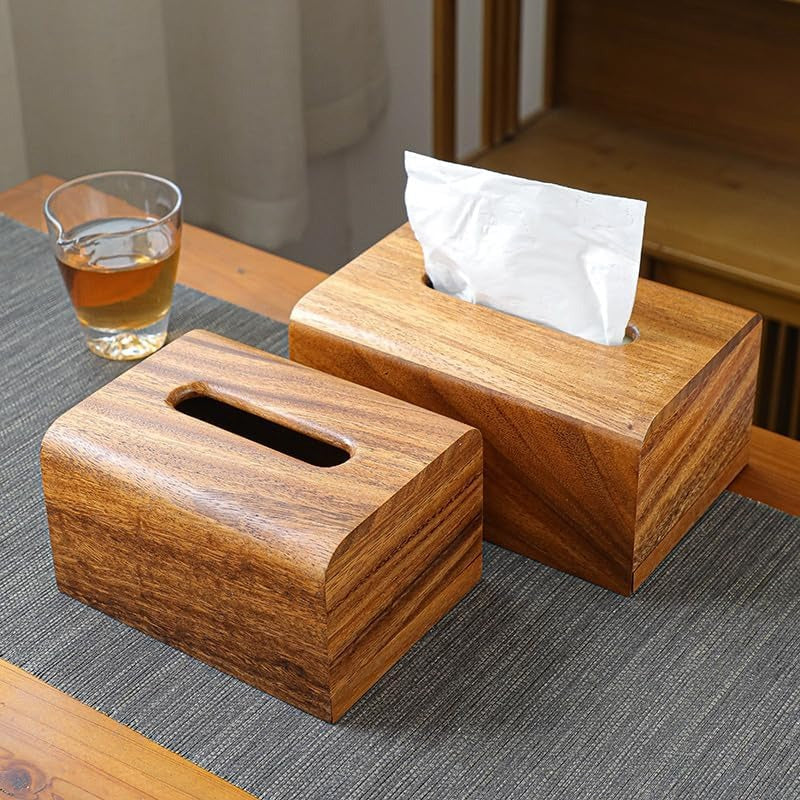 Premium Walnut Wood Tissue Box Cover with Slide-Out Bottom - Modern Decorative Tissue Holder, 5, 6x5, 6x6 Inch Natural Wood Finish, Durable & Stylish for Bedroom, Dining Table, Office - Elegant Home Decor Accessory, Tissue Holder for Bathroom, Bedroom