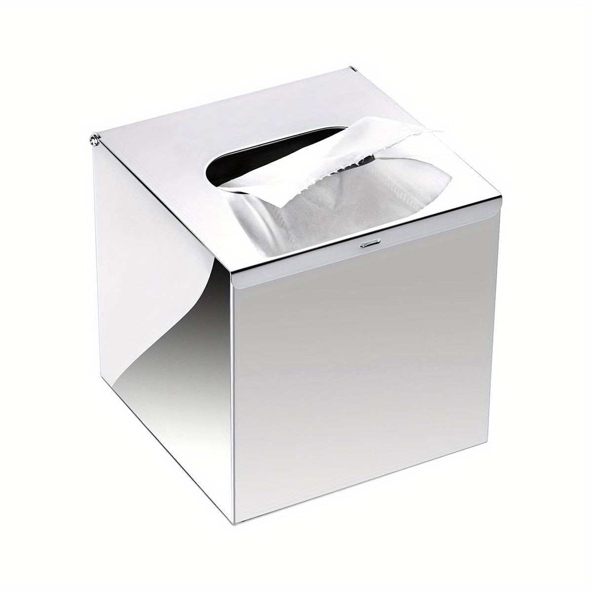 Square Stainless Steel Tissue Box Cover - Wall Mounted Stylish Paper Facial Cover, Modern Metal Tissue Box Holder for Bedroom/ Bathroom/ Vanity/ Countertop/ Dresser/ Night Stand/ Office/ Car, Polish