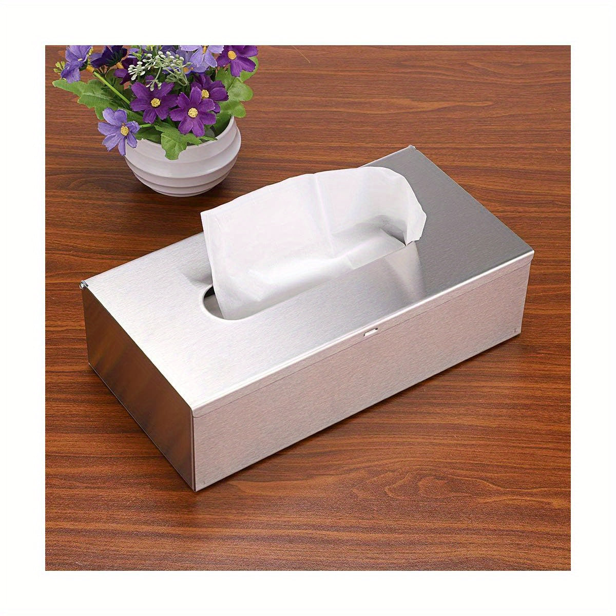 Modern Brushed Nickel Stainless Steel Tissue Box Cover - Sleek Rectangular Design with Secure Clamps, Durable Plastic for Bathroom, Bedroom, Office, and Car Use, Bathroom Organizers And Storage, Versatile Room Accessory, Minimalist Design, Polished Finish