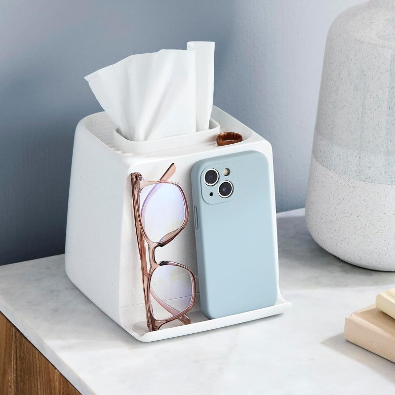 The Cube Tissue Holder Is a Square Box Designed to Store Phones, Jewelry, Makeup, And Other Accessories, Perfect for Organizing Your Nightstand, Desk, Or Bathroom.