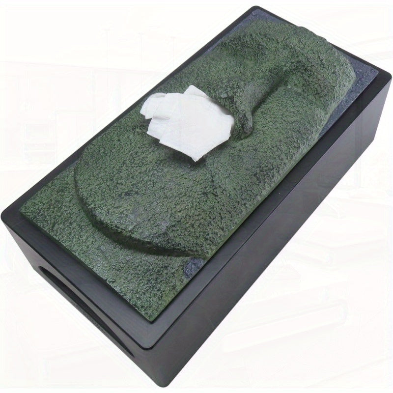Tiki Head Tissue Box Cover - Decorative Resin Tissue Holder with Realistic Stone Texture, 5x5x11 Inch Square Nightstand Facial Tissue Case for Home Bathroom Countertops, Durable & Stylish Design, Bathroom Decor, Countertop Organizer, Natural Aesthetic,