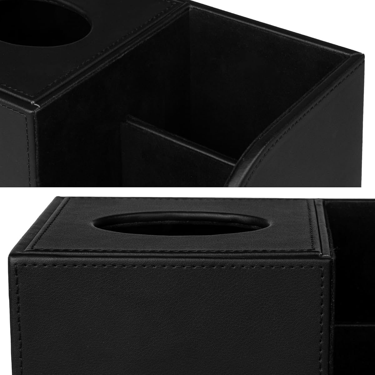 Square Tissue Box Cover with Organizer & Remote Control Holder - 2 Compartments, Magnetic Lid, Durable Plastic, Sleek Black for Living Room, Office, Home Decor
