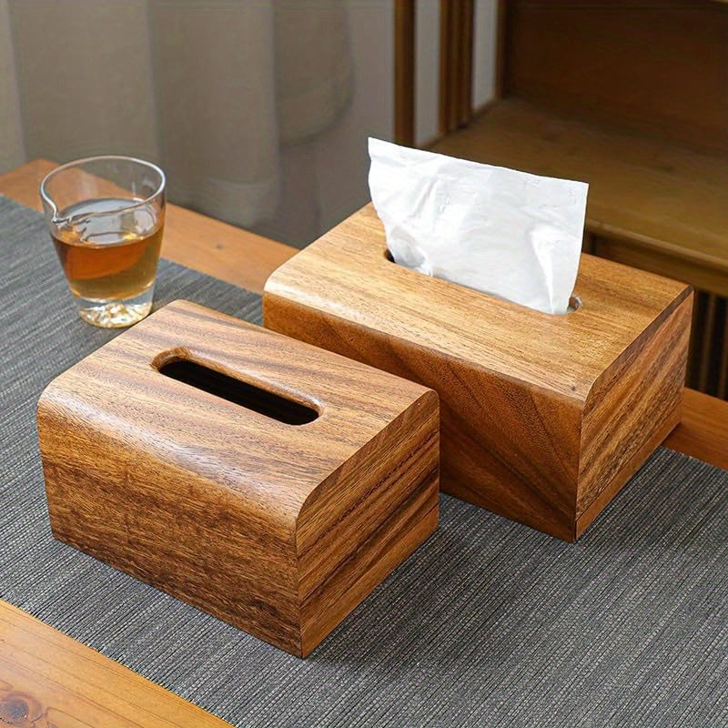 Premium Walnut Wood Tissue Box Cover 5.6x5.6x6 Wooden Box Holder with Slide Out Bottom Modern Decor Look for Bedroom Dining Table Office 100% Wood