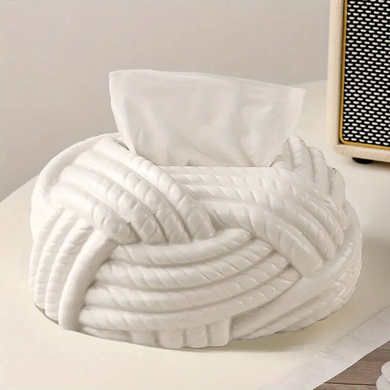 1pc Elegant Ceramic Tissue Box Holder - Modern Nordic Decor with Knot Design, Bathroom Vanity Organizer, Living Room, Bedroom, Dining Table Decoration - Housewarming Gift for Home, Office, or Hotel - Durable Ceramic Construction, Decorative Storage