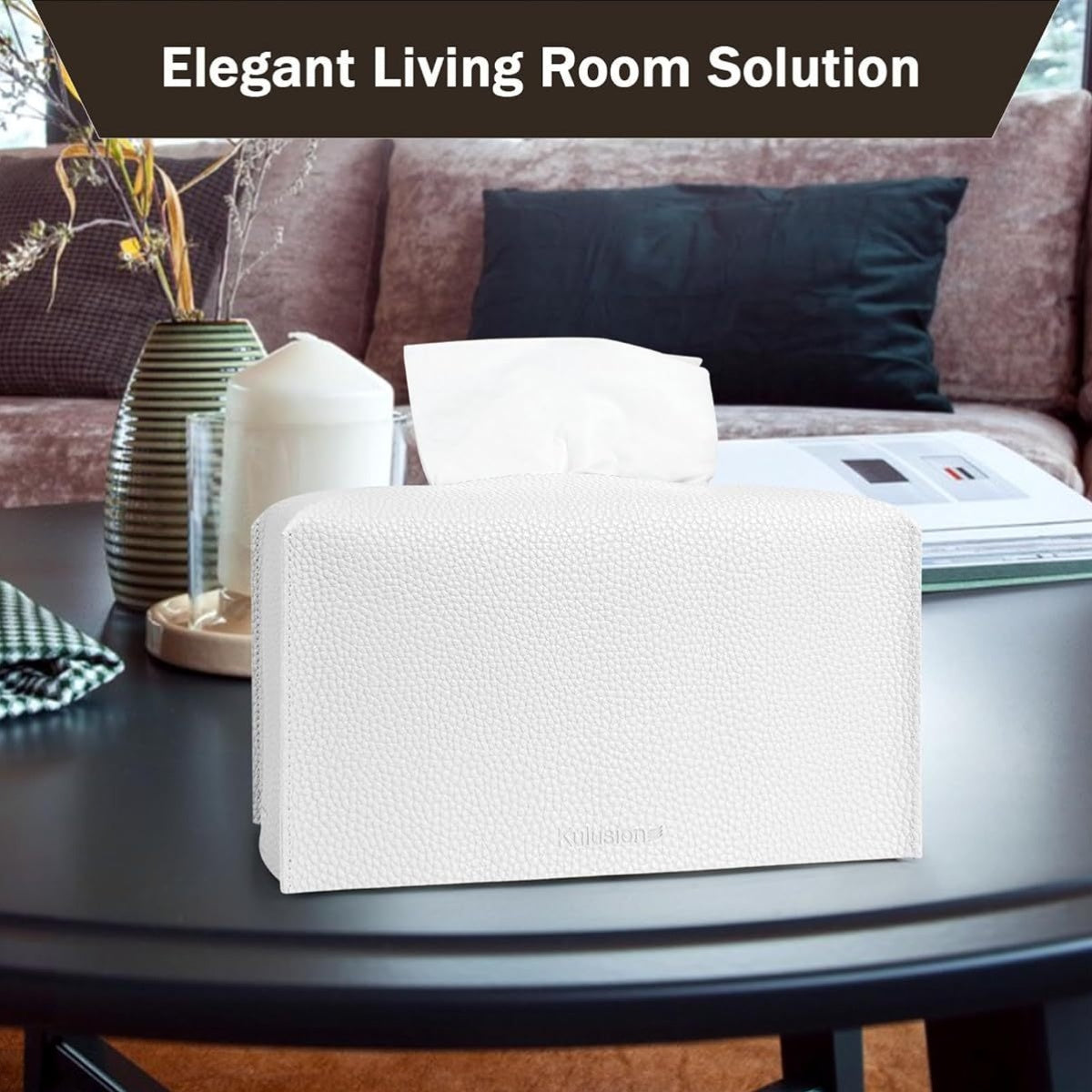 2pcs Tissue Box Cover Holder, Rectangular with Bottom Belt - PU Leather Tissue Cover Decorative Organizer for Tabletop, Bathroom, Car, Office, 9. 5X5X5 Inch - White