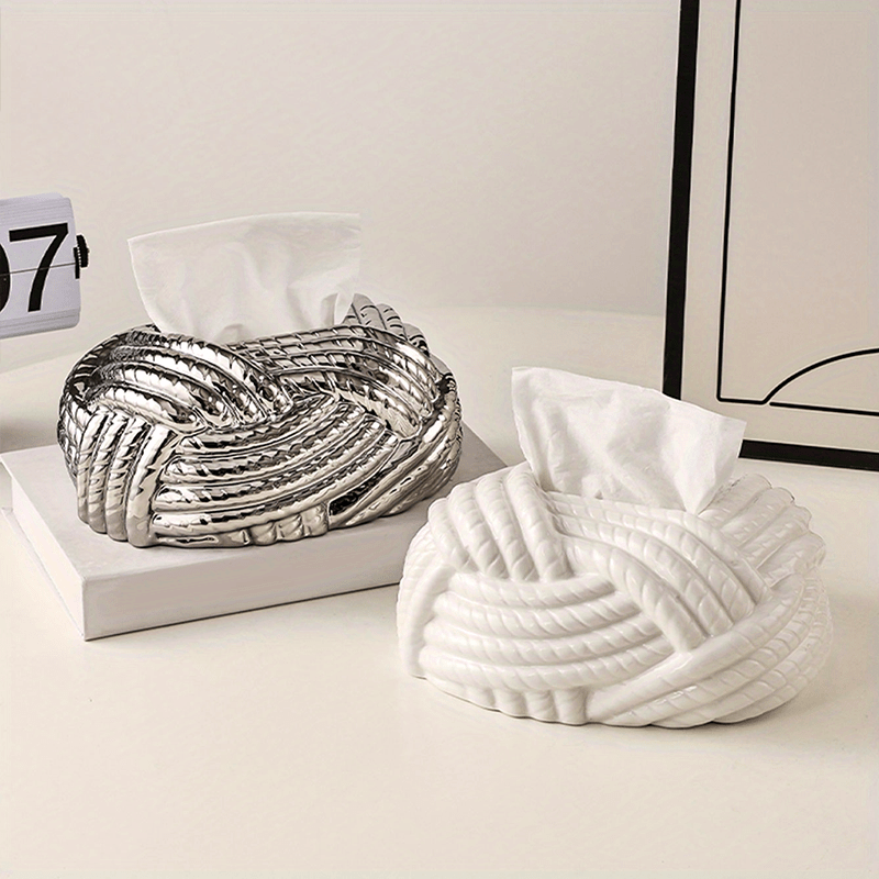 1pc Elegant Ceramic Tissue Box Holder - Modern Nordic Decor with Knot Design, Bathroom Vanity Organizer, Living Room, Bedroom, Dining Table Decoration - Housewarming Gift for Home, Office, or Hotel - Durable Ceramic Construction, Decorative Storage