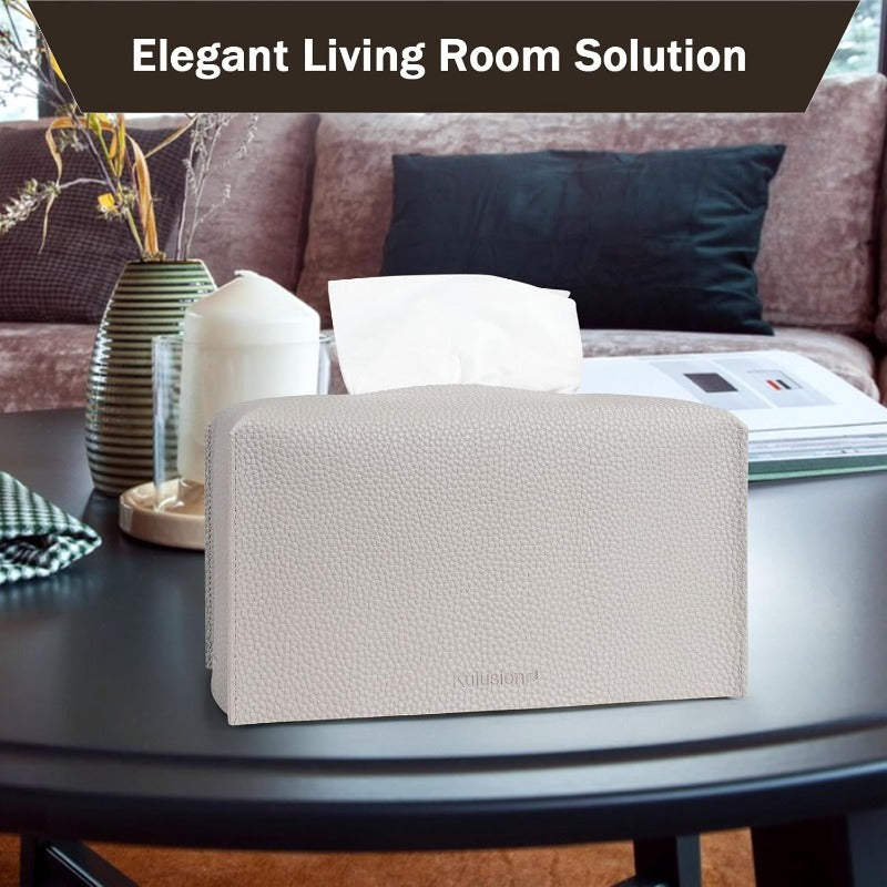 2pcs Tissue Box Cover Holder Rectangular with Bottom Belt PU Leather Tissue Cover Decorative Organizer for Tabletop Bathroom Car Office 9. 5X5X5 Inch Light Gray, Vintage Tissue Box Holder, Home Organization, Bathroom Decor, Rectangular Design, Elegant