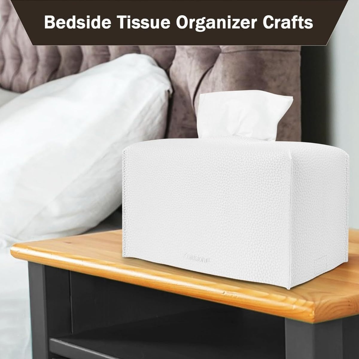 2pcs Tissue Box Cover Holder, Rectangular with Bottom Belt - PU Leather Tissue Cover Decorative Organizer for Tabletop, Bathroom, Car, Office, 9. 5X5X5 Inch - White