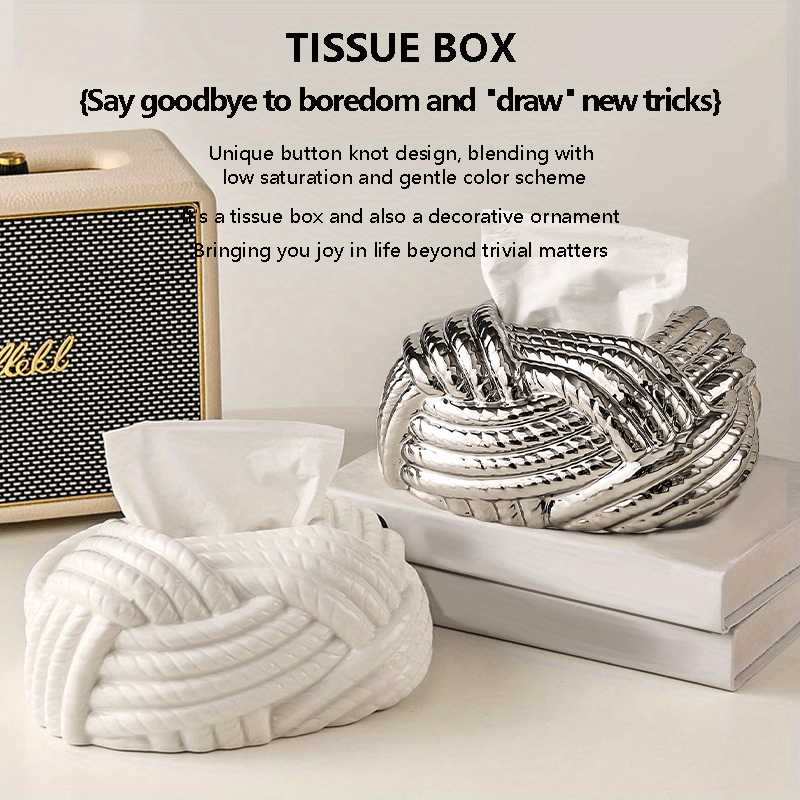 1pc Elegant Ceramic Tissue Box Holder - Modern Nordic Decor with Knot Design, Bathroom Vanity Organizer, Living Room, Bedroom, Dining Table Decoration - Housewarming Gift for Home, Office, or Hotel - Durable Ceramic Construction, Decorative Storage