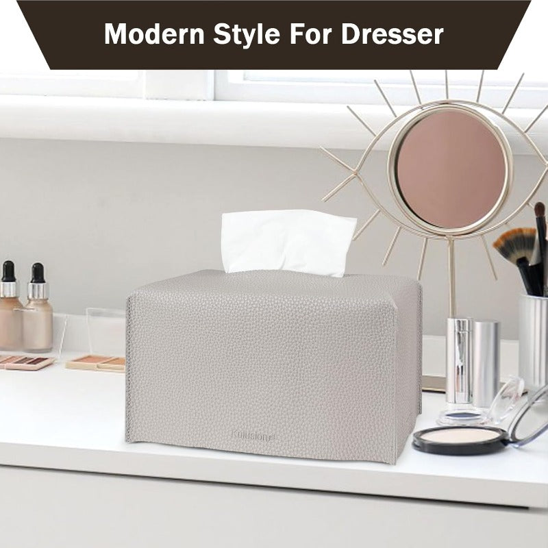 2pcs Tissue Box Cover Holder Rectangular with Bottom Belt PU Leather Tissue Cover Decorative Organizer for Tabletop Bathroom Car Office 9. 5X5X5 Inch Light Gray, Vintage Tissue Box Holder, Home Organization, Bathroom Decor, Rectangular Design, Elegant