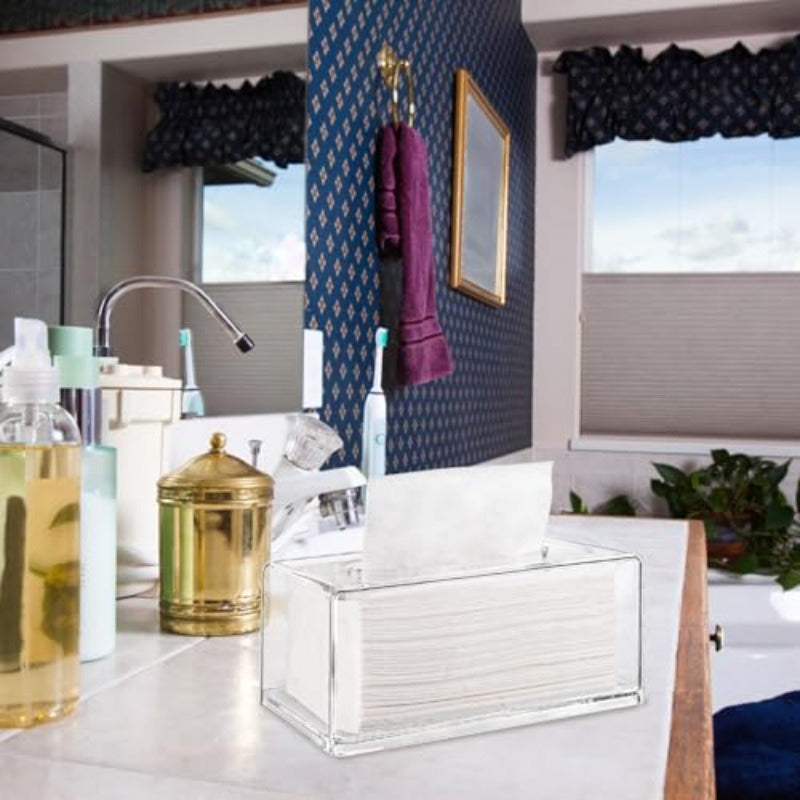 2 Pack Clear Tissue Dispenser Box Lar Facial Acrylic Tissue Box Cover Holder Napkin Organizer for Bathroom Kitchen and Office Room Rec 2.64gal X 5.3 W X 4.3 H