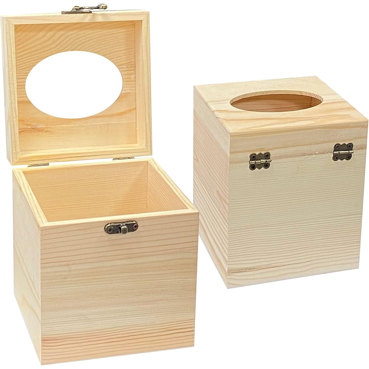 2 Pack Unfinished Wooden Tissue Box Cover for Crafts Oval Opening Solid Square Wood Tissue Holder for Home Decor ( 5. 1x5. 1x6in)
