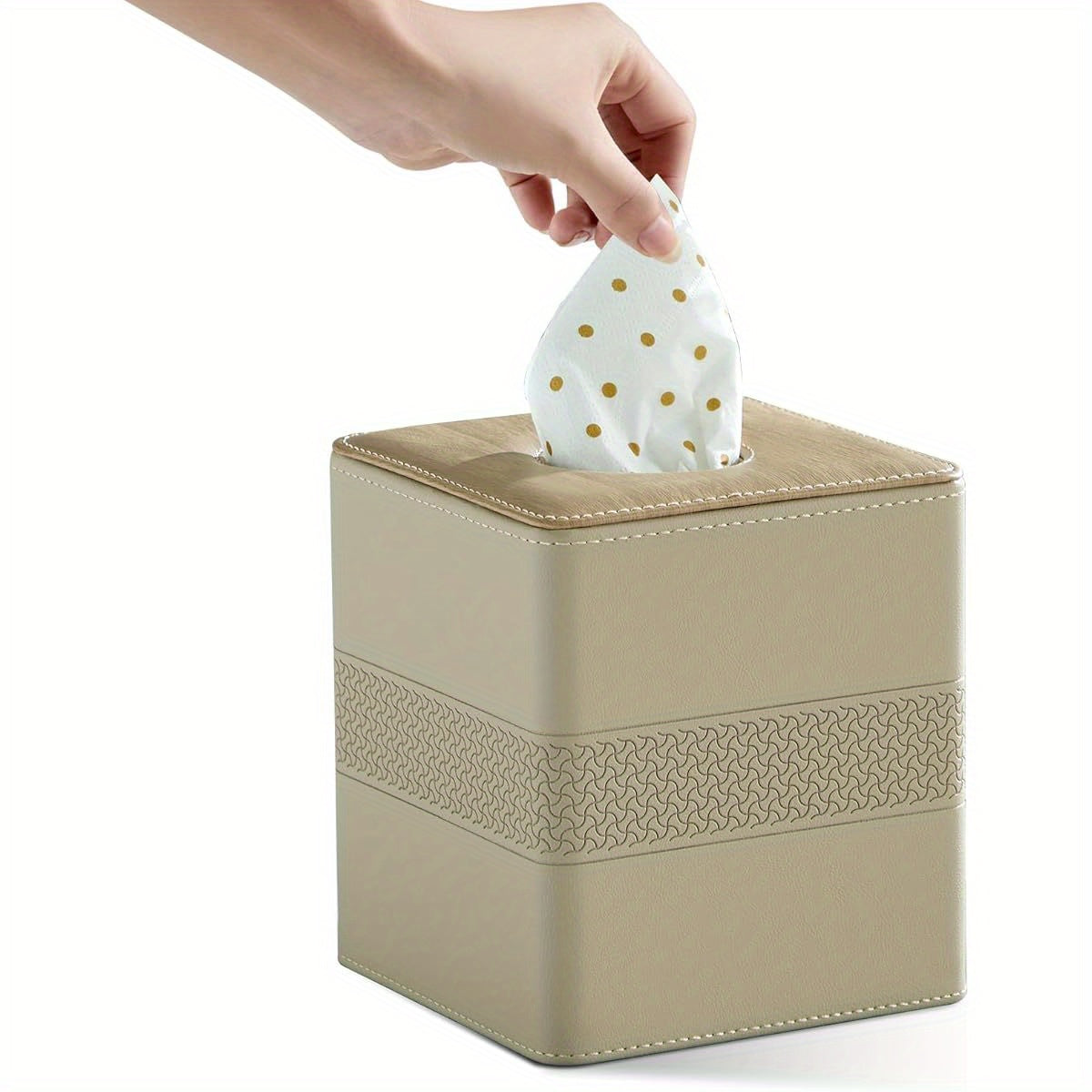 Cloudever Modern Square Tissue Box Holder Cover - White Pepper PU Leather-like Plastic Decorative Organizer with Curved Corners & Built-In Sponge Cushion, Compatible with Upright Tissue Boxes for Living Room, Bathroom, Kitchen - Space-Saving Cube Design,