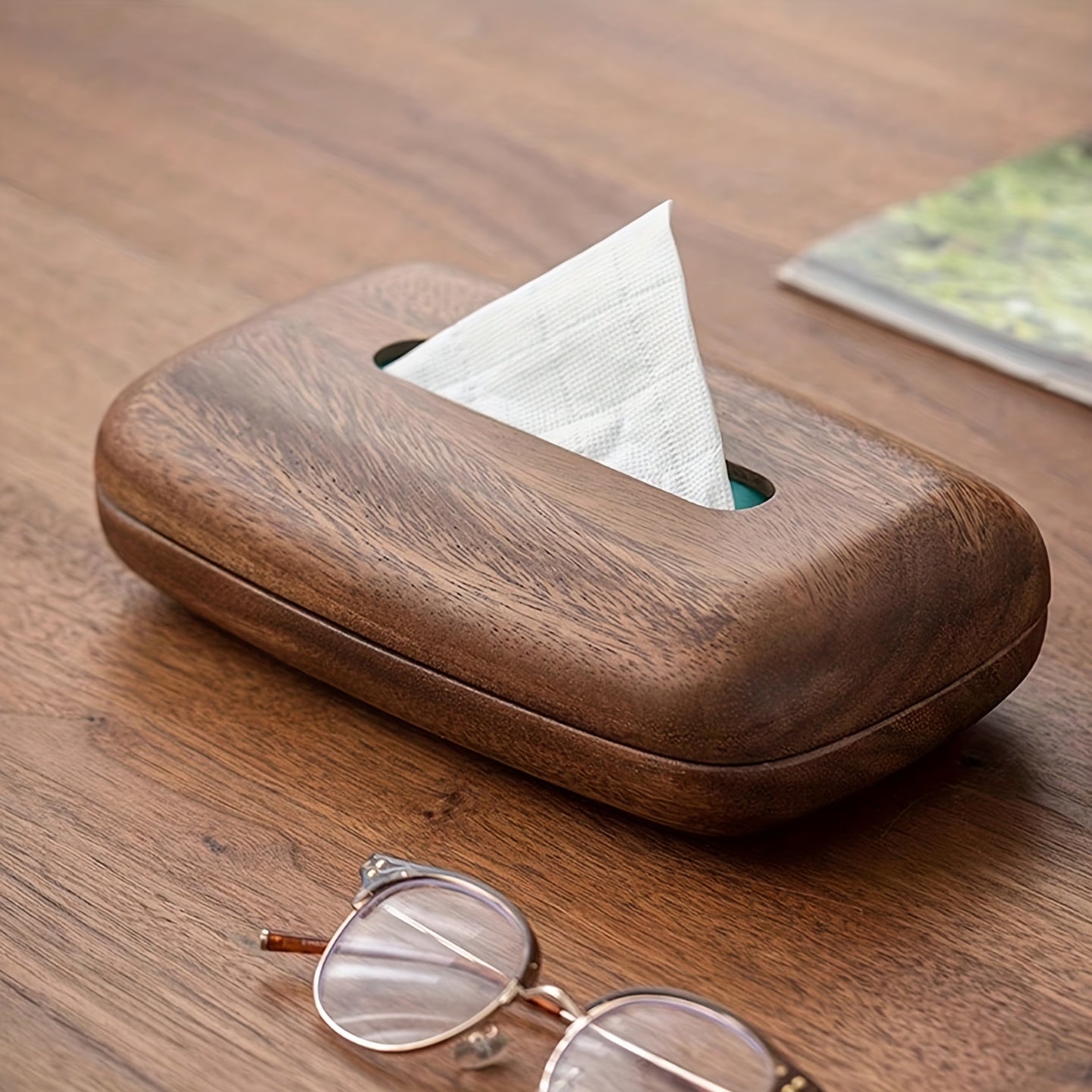 LEEAN Walnut Tissue Box Holder - Modern Minimalist Rectangular Design with Easy-Refill Sliding Lid, Recycled Walnut Wood & Polished Finish - Vintage Decorative Storage for Bathroom, Office, Nightstand, Tabletop - Durable & Space-Saving Organizer