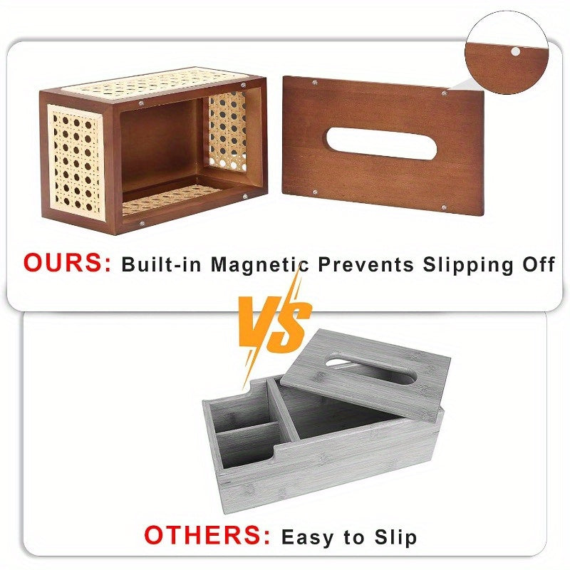 7.5 Inch Magnetic Tissue Box Cover with Strong Magnets - Farmhouse Decor, Natural Brown Tissue Holder, for Bathroom, Living Room, Office, Bedroom - Ideal Housewarming/Christmas Gift
