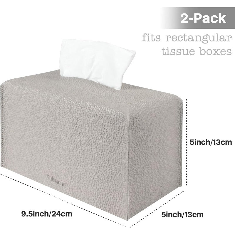 2pcs Tissue Box Cover Holder Rectangular with Bottom Belt PU Leather Tissue Cover Decorative Organizer for Tabletop Bathroom Car Office 9. 5X5X5 Inch Light Gray, Vintage Tissue Box Holder, Home Organization, Bathroom Decor, Rectangular Design, Elegant