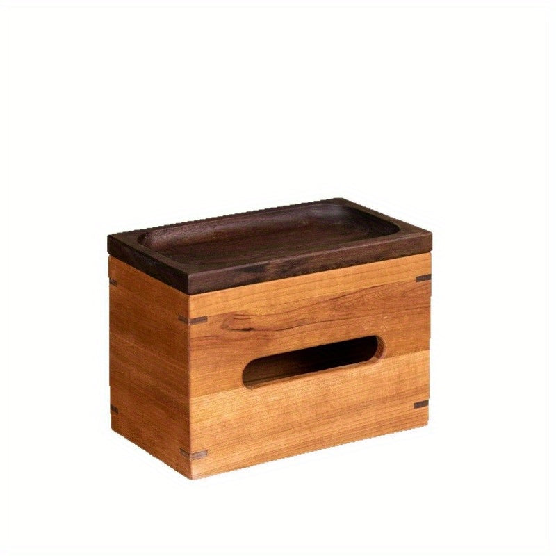 Standing Tissue Box - Sturdy Open-face Design, Compact Desktop Organizer for Home, Office, Hotel, Bathroom - Compatible with Standard Tissues - Modern Minimalist Vintage Decor - Recycled Wood Construction, Hotel Room Accessory, Minimalist Design, Dark