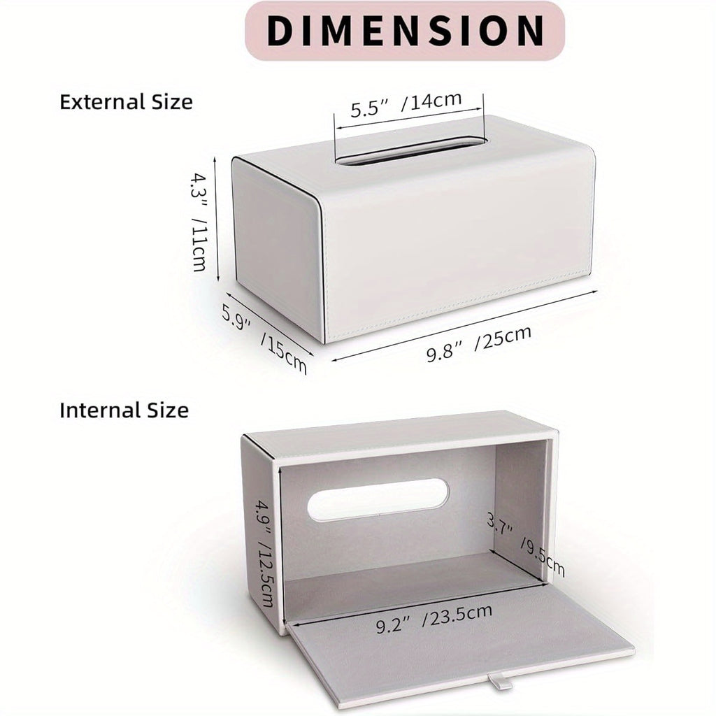 Rectangular Tissue Box Cover Made of PU Leather, Featuring a Magnetic Bottom, Suitable for Facial Tissues Or Napkins, Ideal for Office And Living Room Decoration (Ivory White).