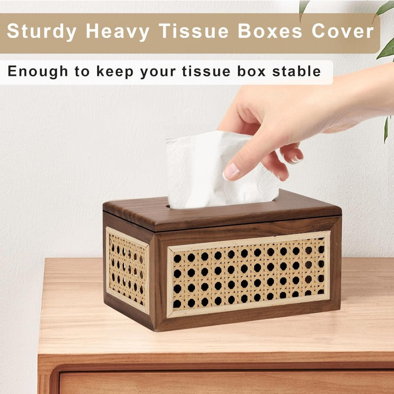 7.5 Inch Magnetic Tissue Box Cover with Strong Magnets - Farmhouse Decor, Natural Brown Tissue Holder, for Bathroom, Living Room, Office, Bedroom - Ideal Housewarming/Christmas Gift