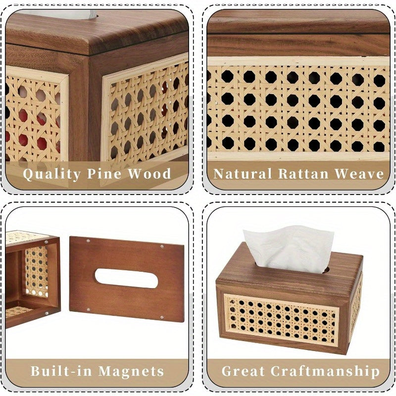 7.5 Inch Magnetic Tissue Box Cover with Strong Magnets - Farmhouse Decor, Natural Brown Tissue Holder, for Bathroom, Living Room, Office, Bedroom - Ideal Housewarming/Christmas Gift